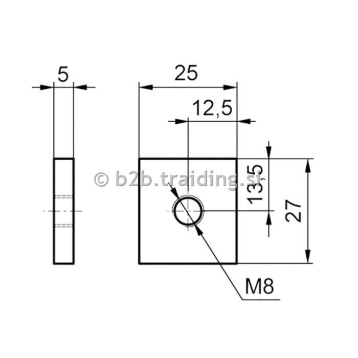 PLOŠČICA NAVOJNA M8-25x27x5mm